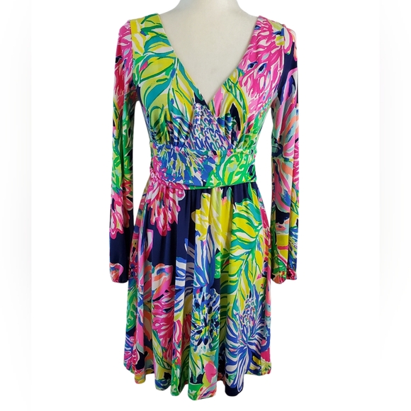 Lily Pulitzer Fleur Dress‎ Womens Medium Travelers Palm Party Multi-color M - Picture 3 of 13